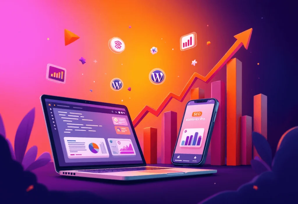 graficas en la pantalla de una laptop con una grafica creciente de fondo